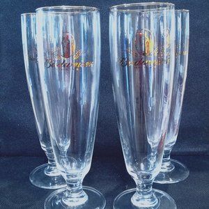 4 Perfect Budweiser Stemmed Pilsner Glass with Gold, Clydesdale Horse, 8" Tall
